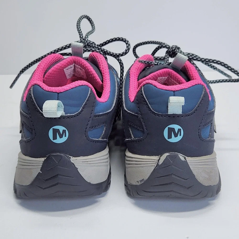 Merrell Moab FST Low Waterproof Hiking Shoes Girls Size 2.5 Blue Pink Sneakers